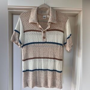 Vintage 70s JCPenney Men's Casual Knit Shirt - Beige, White, Blue, Brown